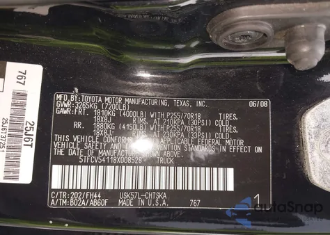 2008 Toyota Tundra Base 5.7L V8 из США, поврежденный, VIN 5TFCV54118X008528